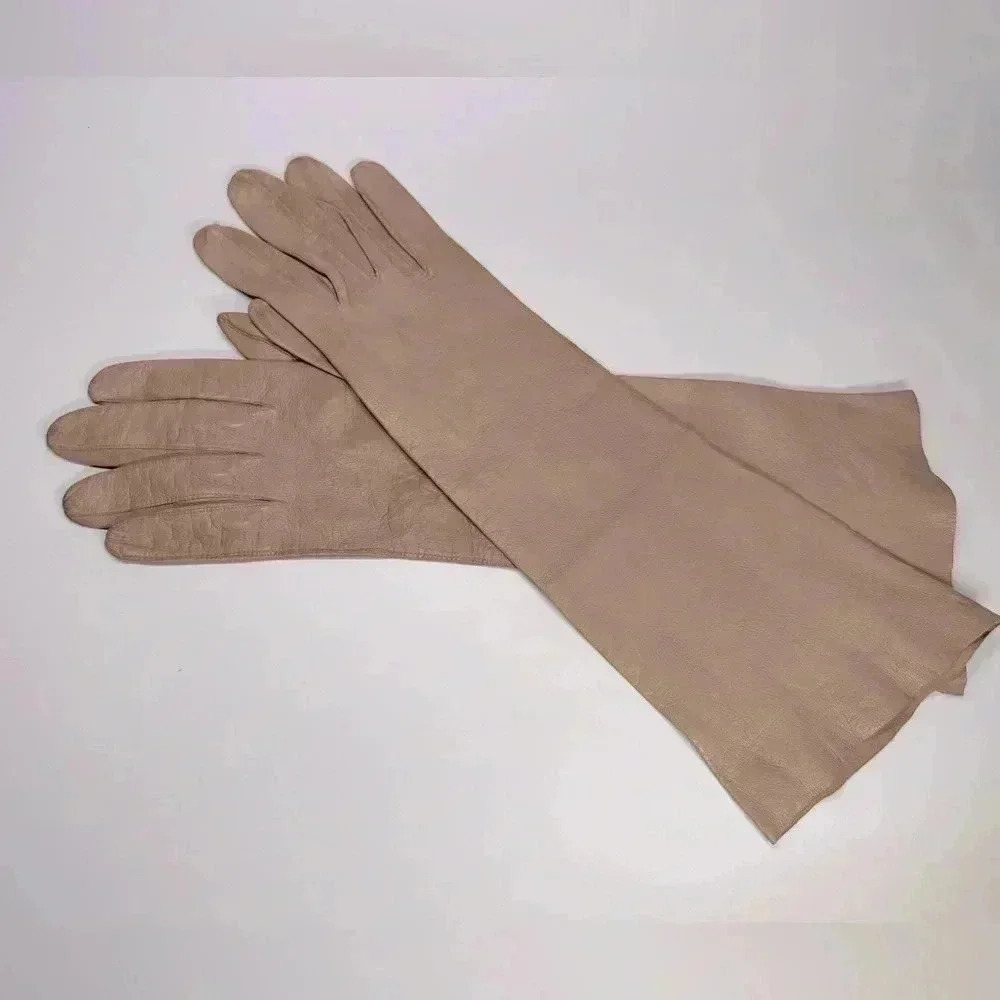 Vintage Caresskid SZ 7 Taupe Beige Leather Gloves